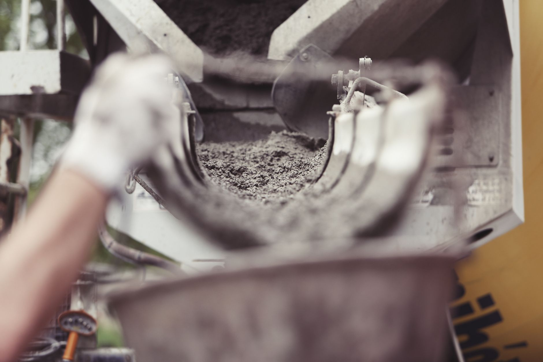 Cement mixer pouring concrete on a construction site