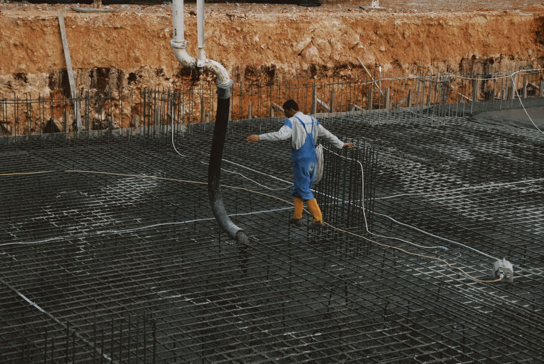 Concrete foundation footing under construction