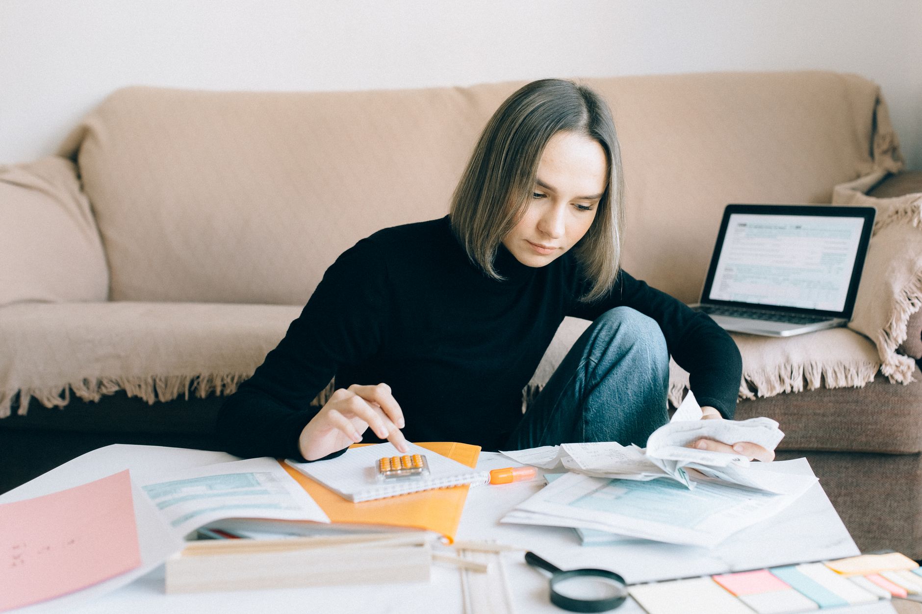 Small business owner managing accounting and taxes