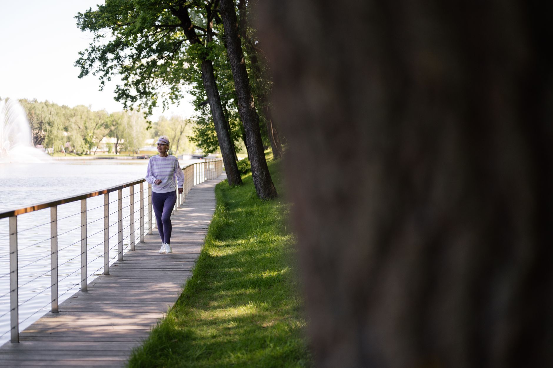 Person walking outdoors burning calories