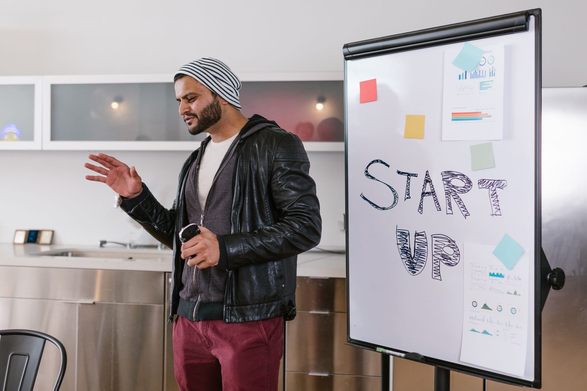Entrepreneur working on startup business plan and financial projections