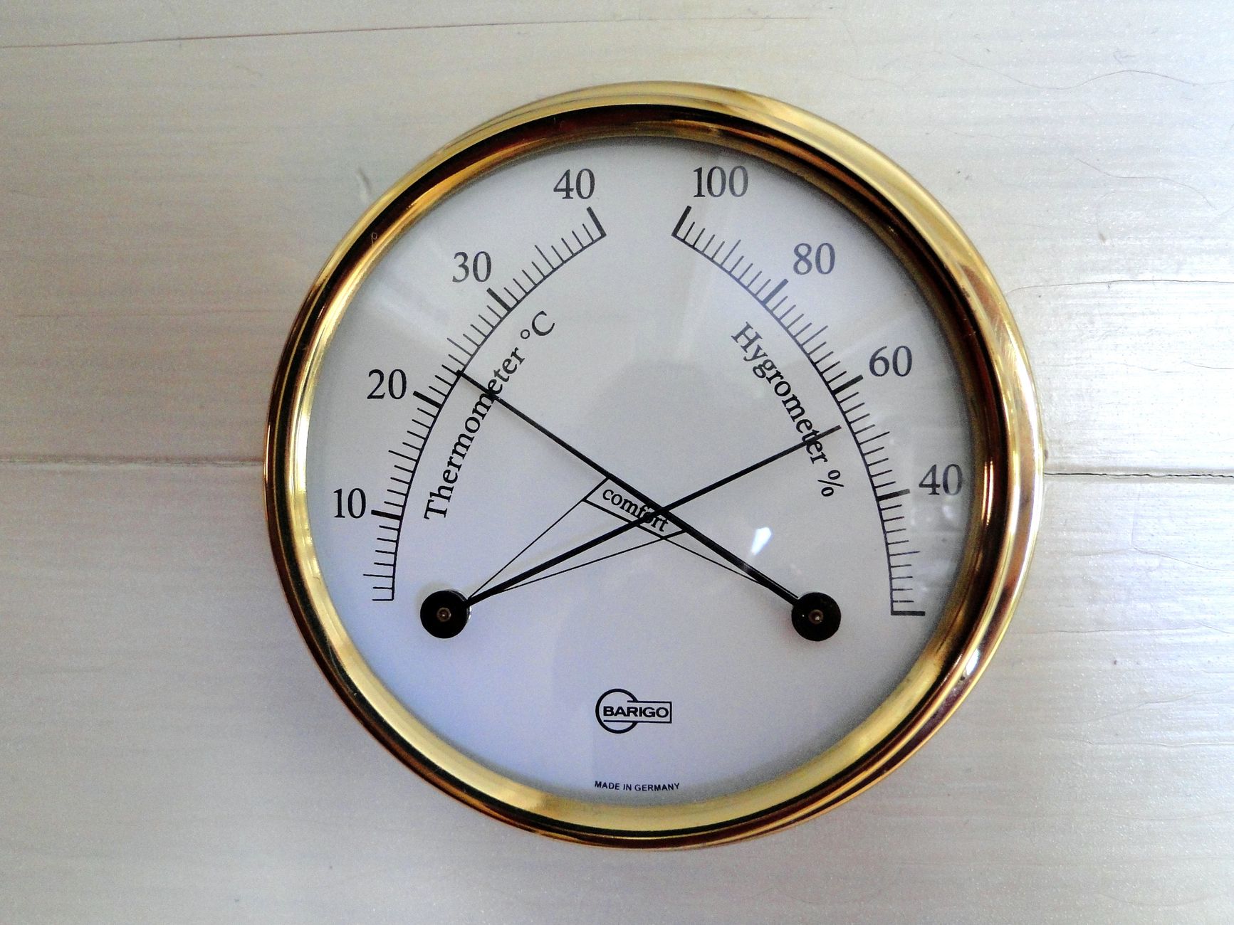 Thermometer showing outdoor temperature on a humid summer day