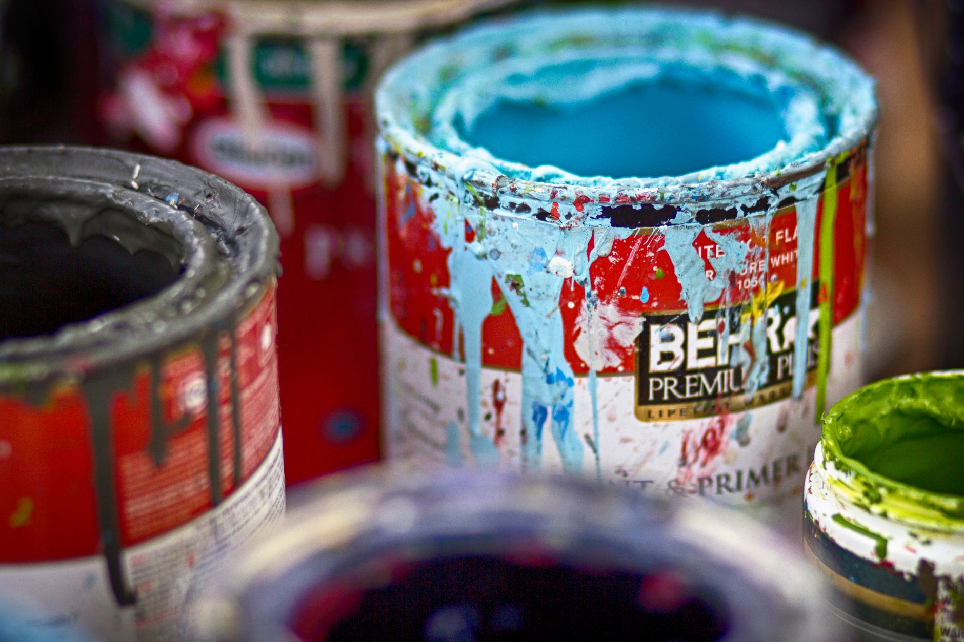 Paint cans and colour swatches for home renovation