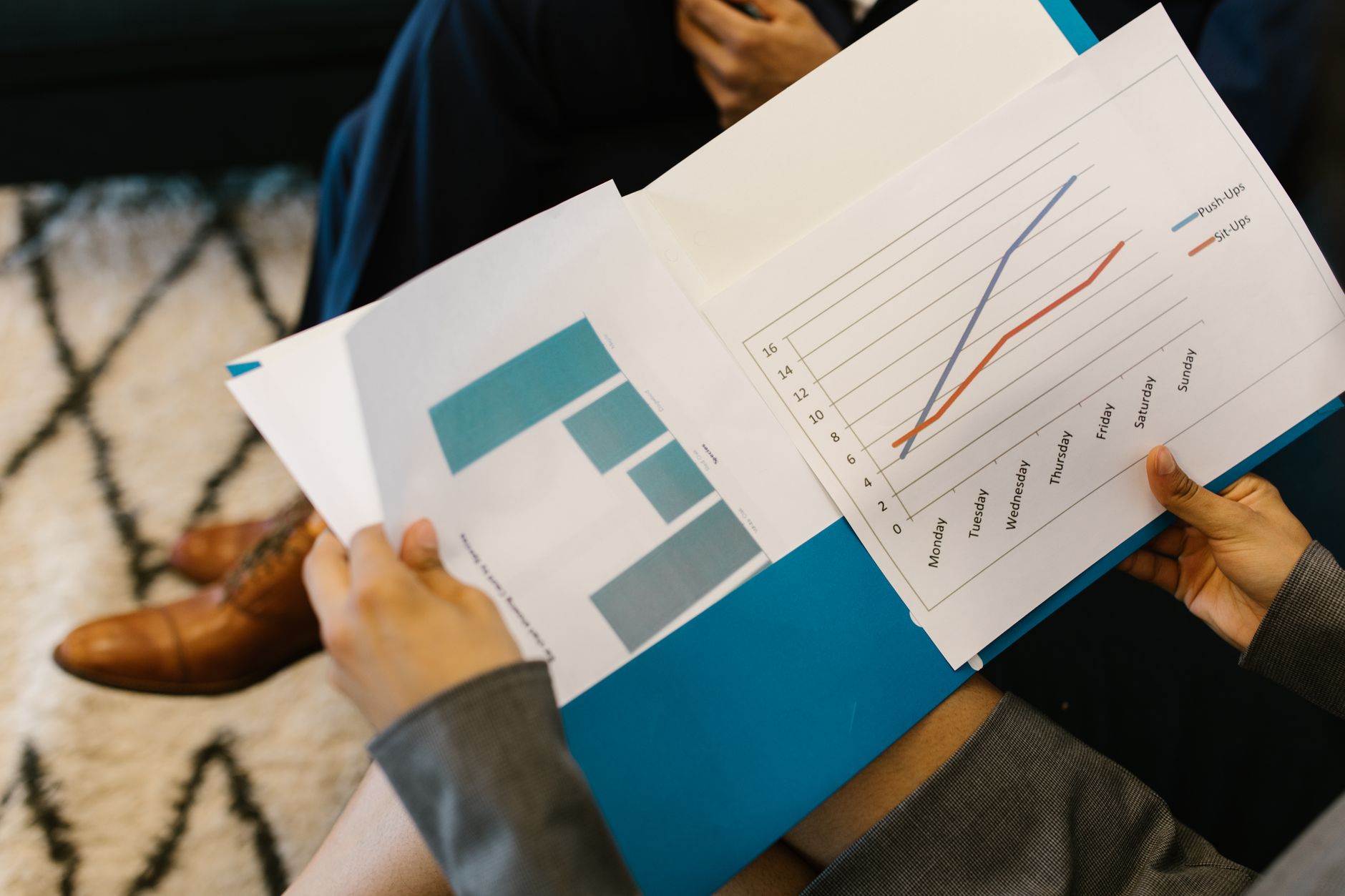 Business statistics and growth chart on a printed report