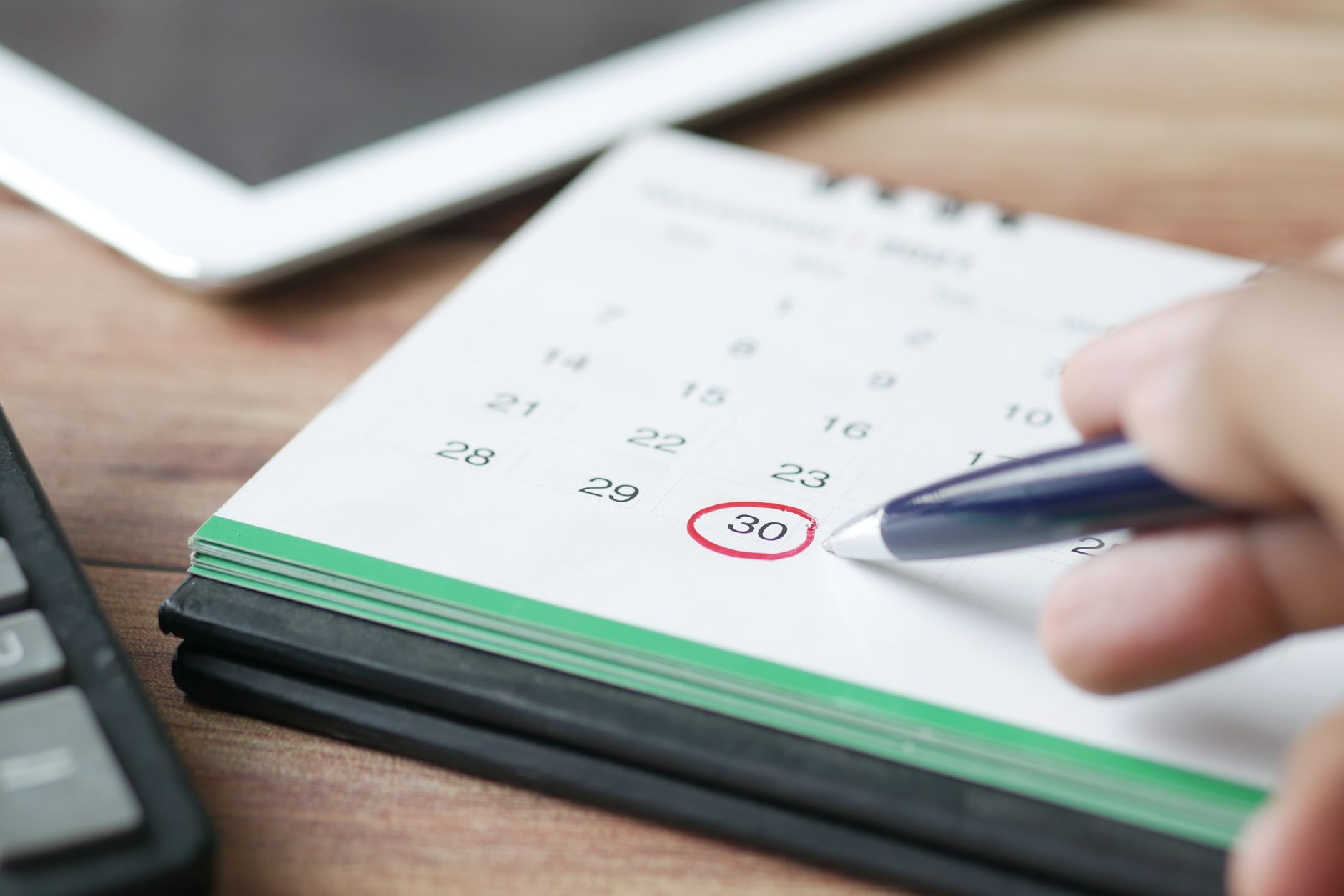 Open calendar and planner used for scheduling and time management